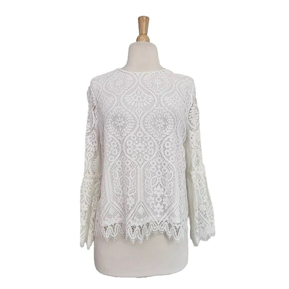 Worthington Tops - Worthington Soft Luxurious Cream Lace Bell Sleeve Blouse Top Women Sz M Boho